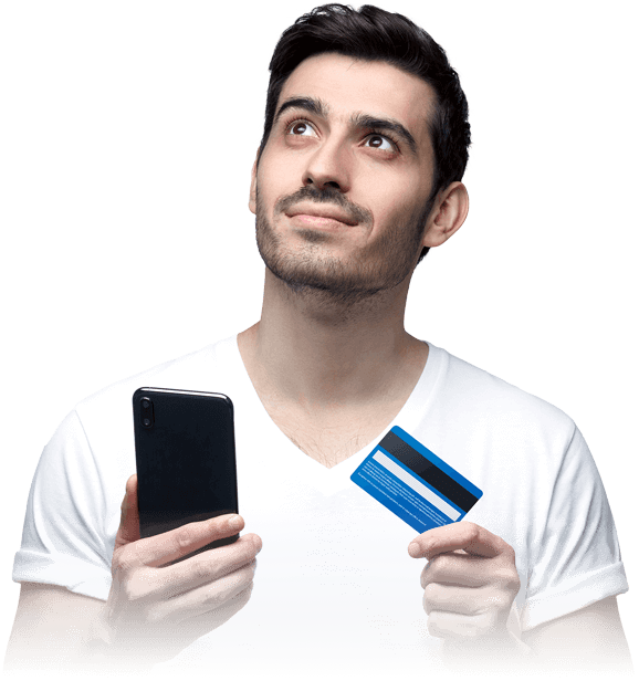 guy with phone credit card